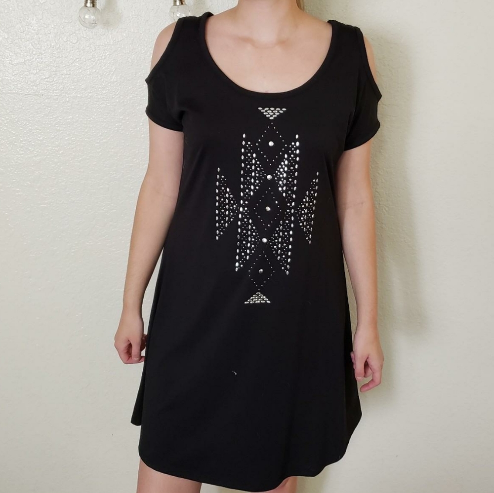 Roper Silver Studded Cold Shoulder Western Shift Dress